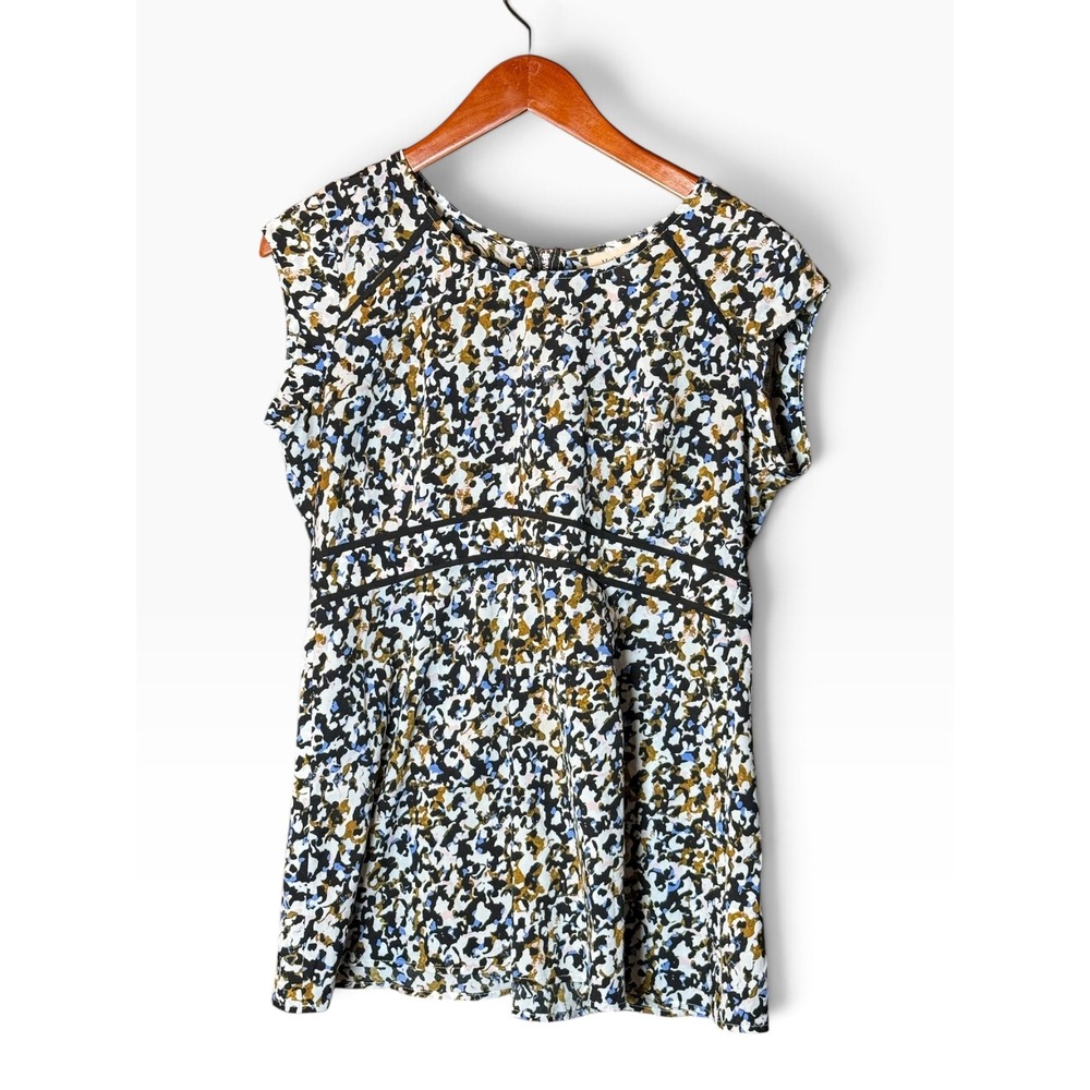 Motherhood Maternity Top Womens Small Blue Gold Abstract Floral Empire Waist Zip